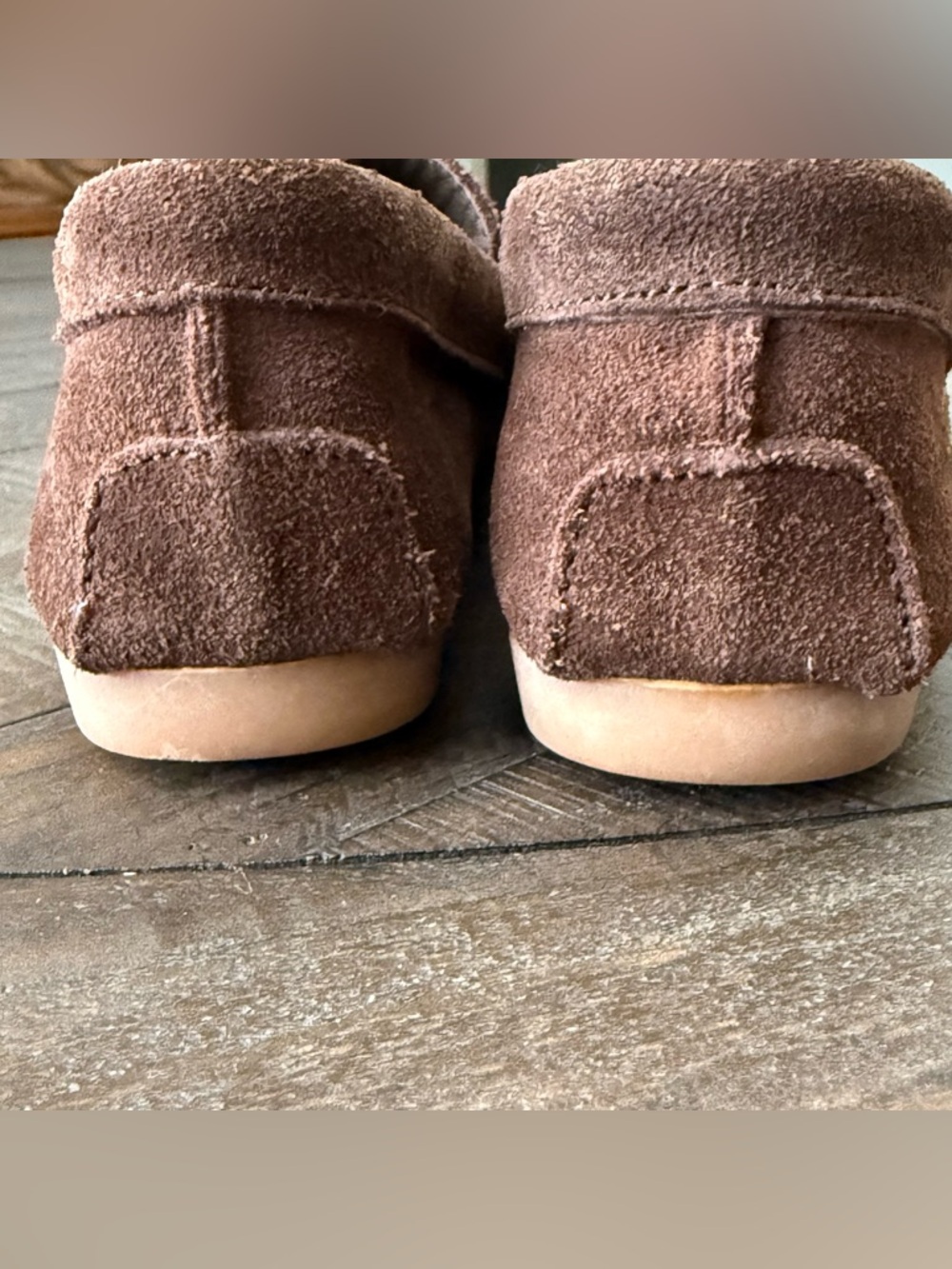 Women's Brown Suede Tassel Moccasins with Peace Logo - Picture 12 of 15